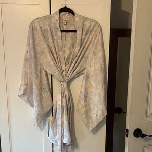 Victoria's Secret Satin Floral Robe in Pale Gray, Cream, and Blush